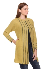 CLAPTON Women Round Neck  Yellow Full Sleeve  With Pocket Wool Cardigan (Outer Long) - XL, Yellow, Wool, Pack of1